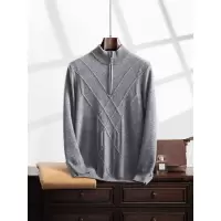 秋冬新款提花加厚商务羊绒青年男士半高领拉链针织羊毛衫轻奢毛衣