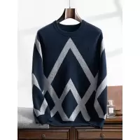 秋冬新款男士圆领山羊绒衫套头长袖毛衣提花拼色休闲针织上衣