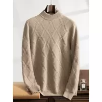 秋冬新款羊绒衫男半高领加厚全身席编提花商务休闲宽松大码毛衣潮