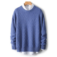 秋冬款男士席编提花加厚羊毛衫休闲百搭纯色针织衫圆领套头上衣
