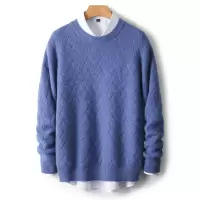 秋冬款男士席编提花加厚羊毛衫休闲百搭纯色针织衫圆领套头上衣