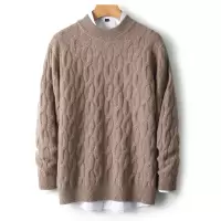 秋冬男士半高领羊毛衫加厚保暖毛衣男大码休闲扭花套头针织打底衫