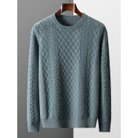 秋冬男士圆领羊毛衫加厚宽松打底衫商务休闲提花纯毛针织毛衣