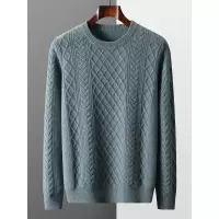 秋冬男士圆领羊毛衫加厚宽松打底衫商务休闲提花纯毛针织毛衣