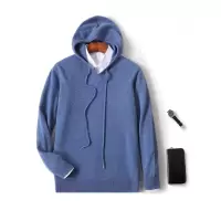 秋冬羊毛衫男士帽衫无缝休闲连帽羊绒衫男套头卫衣纯色针织打底衫