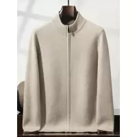 空气层双层半高领山羊绒衫男士开衫毛衣秋冬针织毛衫加厚拉链外套