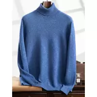 羊绒打底衫男士平面高翻领七针加厚内搭休闲商务宽松套头长袖毛衣