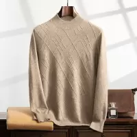 菱形半高领保暖长袖套头男士山羊绒衫轻奢提花秋冬新款针织毛衣潮