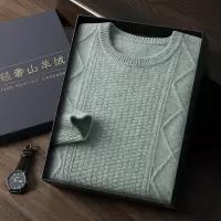 软糯山羊绒春季新款男士男装宽松圆领提花套头打底针织衫毛衣