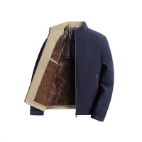 时尚商务中年男士新款夹克秋冬开衫立领纯色外套休闲简约加绒上衣