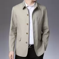 男士风衣新款中年休闲外套中长款男装款棉质爸爸装宽松上衣