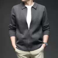 秋冬新款拉链翻领开衫上衣中青年男装针织衫口袋毛衣宽松休闲外套