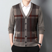 秋冬针织外套男式针织衫长袖开衫中年保暖商务V领外套爸爸装