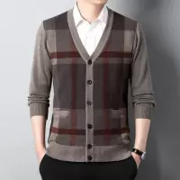 秋冬针织外套男式针织衫长袖开衫中年保暖商务V领外套爸爸装