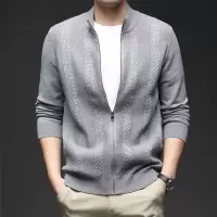 秋冬针织开衫时尚拉链加厚宽松休闲纯色男士毛衣外套