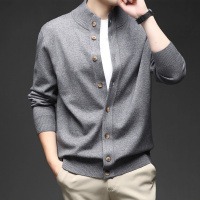 秋冬针织衫男纯色休闲开衫中青年毛衣外套