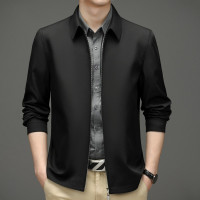 高端夹克男士中年爸爸装秋季新款商务休闲纯色拉链外套男