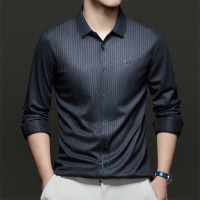 年新款秋季长袖男士时尚休闲商务衬衫男免烫竖条纹衬衫