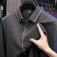 新款男士春秋季无痕含羊毛男衬衣男寸衣男休闲纯色翻领衬衣