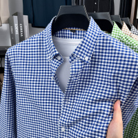 新款男士长袖衬衫男装混纺休闲衬衣 男士纯色棉质衬衫