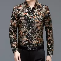 新款男士长袖衬衫秋季时尚休闲短花衬衣碎花免烫男装潮流衬衣