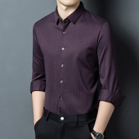 新款秋季男士衬衫商务休闲中年爸爸装百搭舒适长袖衬衣