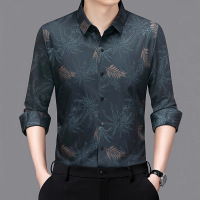 春秋季新款碎花长袖衬衫翻领开衫轻熟休闲衬衣中年男士上衣爸爸装