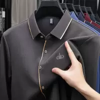 春秋季男士长袖T恤中年纯色POLO衫翻领休闲长袖体恤透气打底衫潮