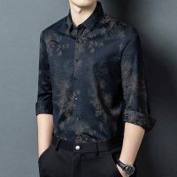 春秋新款枫叶印花男士长袖衬衫商务休闲时尚百搭衬衣