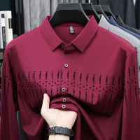春秋新款翻领男士Polo衫时尚休闲男式印花长袖打底衫