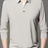 男士剪刀领POLO衫长袖春秋季时尚高级感中年男潮流V领T恤上衣