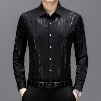 秋季新款村衫男士商务休闲时尚条纹长袖中年男士