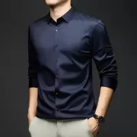 秋季新款条纹长袖修身衬衣男士休闲商务衬衫提花衬衫