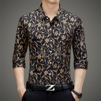 秋季新款男士印花衬衫免烫衬衣时尚休闲长袖