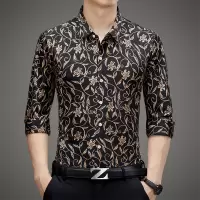 秋季新款男士印花衬衫免烫衬衣时尚休闲长袖