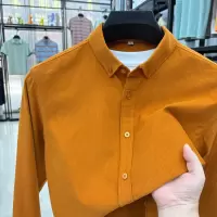 秋季新款纯棉质男士纯色长袖衬衫纯色基础百搭款长袖衬衫