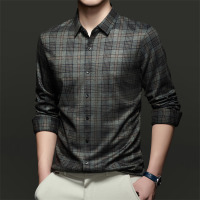 秋季男士长袖衬衫中年时尚商务男装上衣提花衬衣男