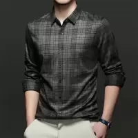 秋季男士长袖衬衫中年时尚商务男装上衣提花衬衣男