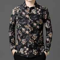 秋季男士长袖衬衫薄款印花衬衣半袖男青年休闲装印花衬衣