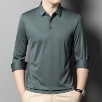 长袖T恤男士春秋季新款polo领中青年翻领款纯色上衣