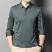 长袖T恤男士春秋季新款polo领中青年翻领款纯色上衣