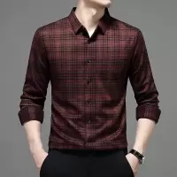 长袖衬衫春秋季开衫中年爸爸装商务休闲免烫格子衬衣服男