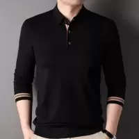 中老年新款针织衫打底翻领Polo长袖纯色时尚休闲日常上装