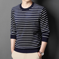 新款常规款男士针织打底条纹针织衫套头长袖圆领时尚都市