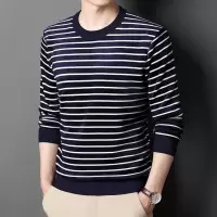 新款常规款男士针织打底条纹针织衫套头长袖圆领时尚都市