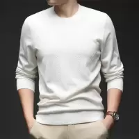 男士提花款条纹毛衣男士秋季新款青年长袖套头内搭针织衫