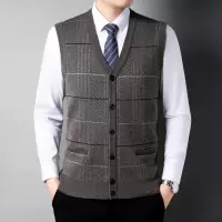 秋冬季新款开衫男士中老年爸爸休闲毛衣马甲v领无袖针织