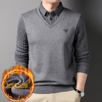 秋冬季新款长袖T恤加绒保暖潮流男士时尚舒适休闲假两件