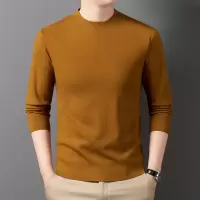 秋冬款男士纯色宽松圆领针织毛衣简约套头保暖上衣打底衫