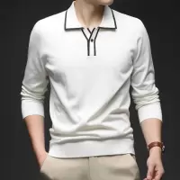 简约商务男针织POLO衫秋冬新款翻领长袖男士打底上衣潮